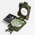 Impact-resistant waterproof military sighting compass with inclinometer, suitable for hiking and outdoor adventure activities.