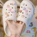 20-piece unisex shoe charms for Crocs, featuring resin cartoon flowers and pearl chains for kids and women.