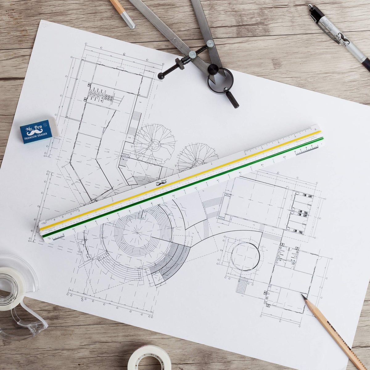White 12-inch architectural scale ruler for architects and contractors, ideal for precise drawing and scaling in art and design.