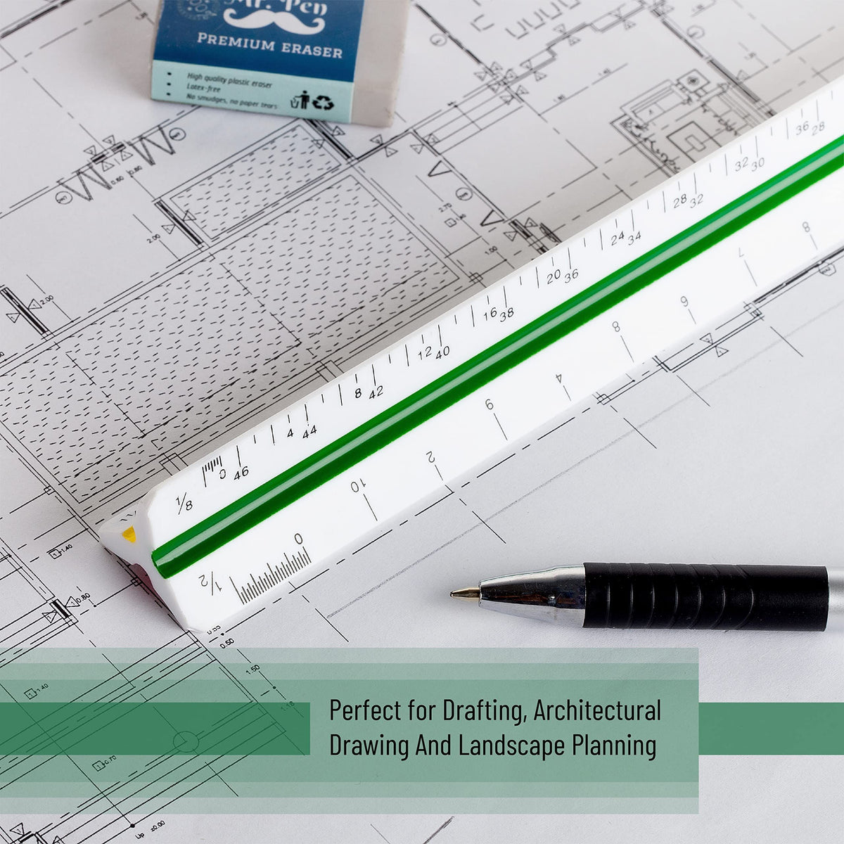 White 12-inch architectural scale ruler by Everything Baby, ideal for drawing and scaling in architectural and art projects.