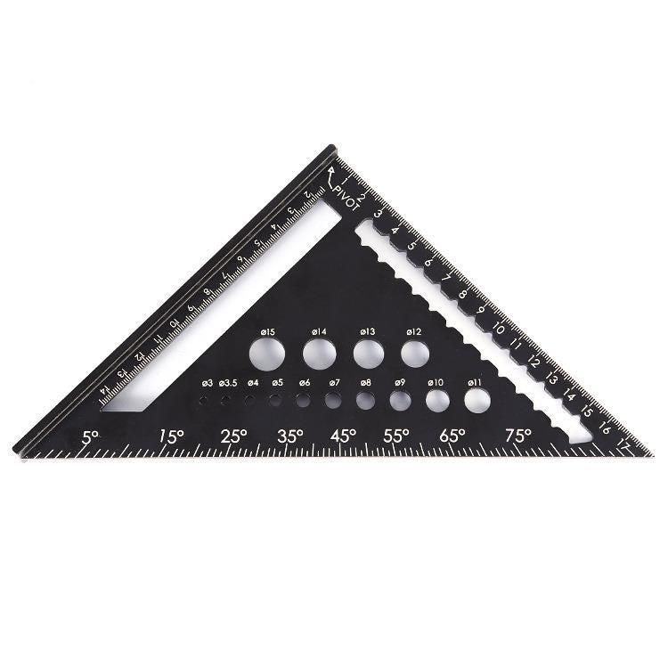 Aluminum carpenter rafter square and slide ruler set with 7-inch precision for woodworking projects, versatile and professional-grade.