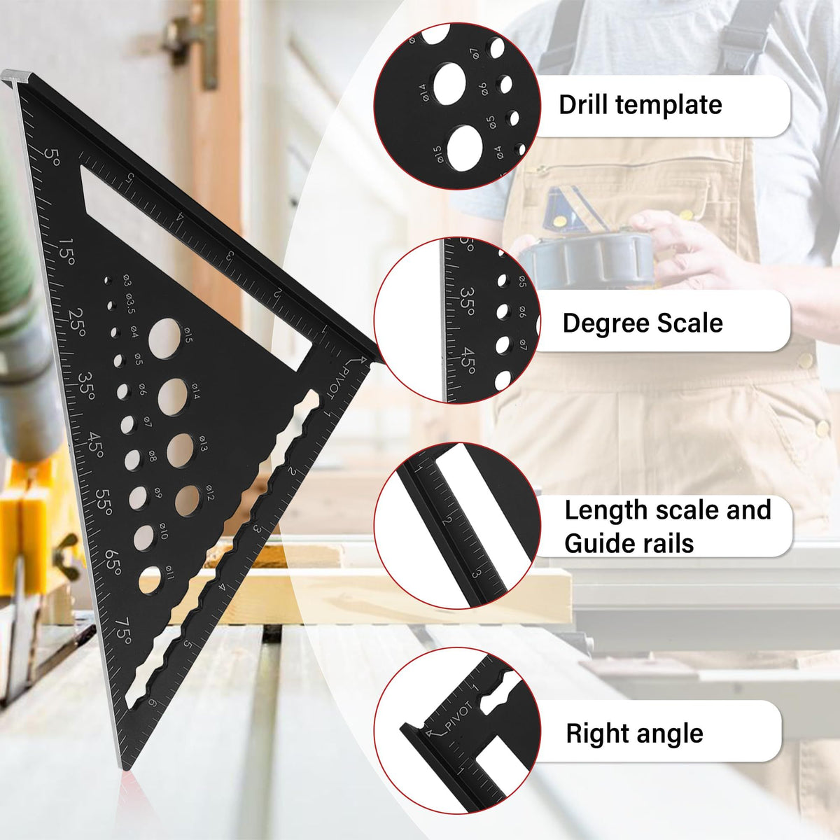 Aluminum carpenter square and slide ruler set for woodworking, 7-inch versatile tool for precise measurements in carpentry projects