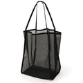Black mesh beach tote bag for kids and women, lightweight, foldable, durable outdoor shopping and swim toy carrier.