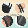 Black mesh beach tote bag for kids and women with sand toy compartments, foldable, lightweight, durable outdoor shopping and travel.