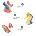 Plastic seahorse toy ornament for kids, realistic sea animal model, suitable for pretend play and home decoration.