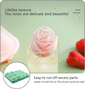 Silicone ice cube mold with 12 cavities shaped like roses, ideal for making ice balls, candies, chocolates, and desserts.