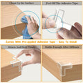 Set of four transparent silicone corner protectors for baby safety, soft and anti-collision edge covers for tables and furniture.