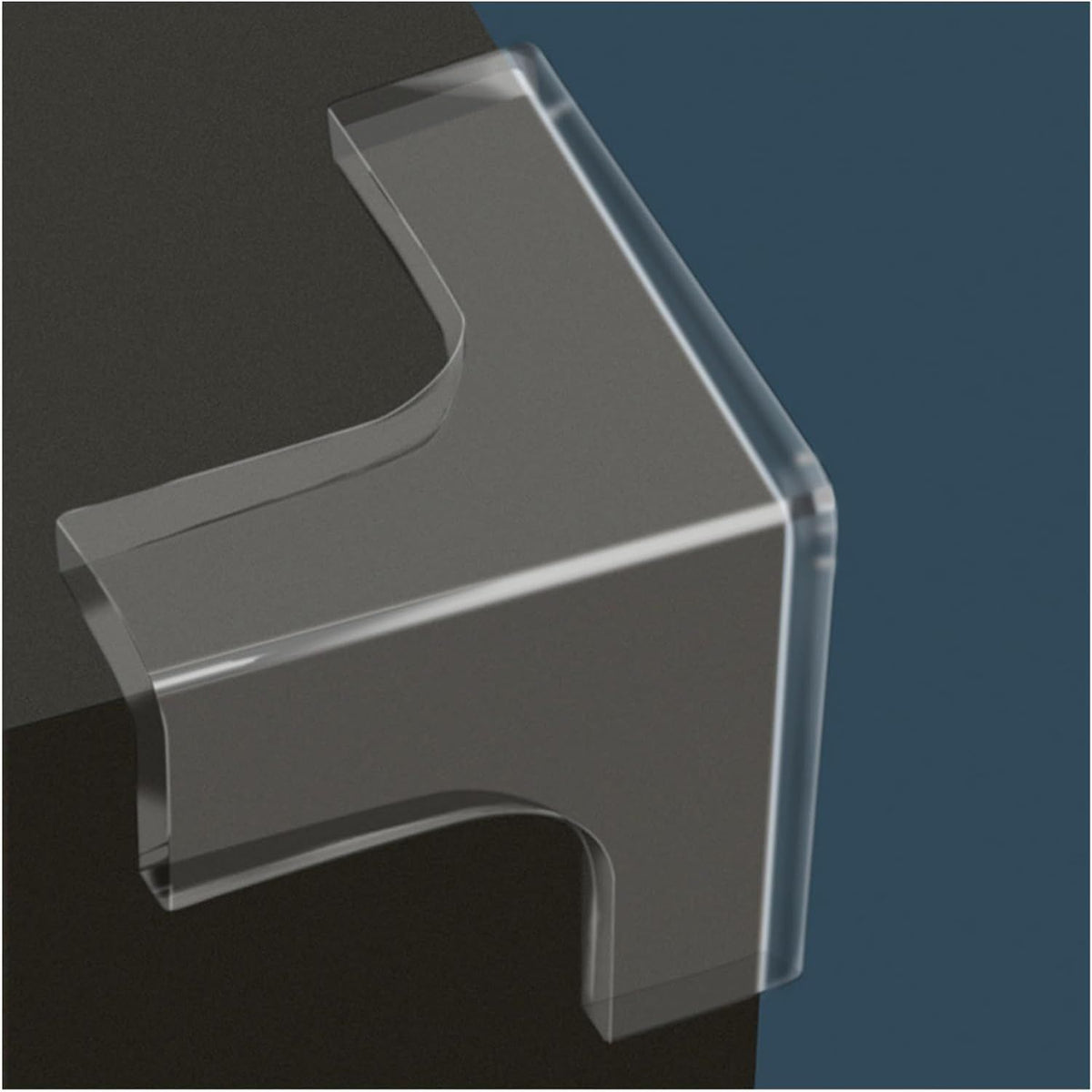 Set of four transparent silicone corner protectors for baby safety, soft and anti-collision edge covers for tables and furniture.