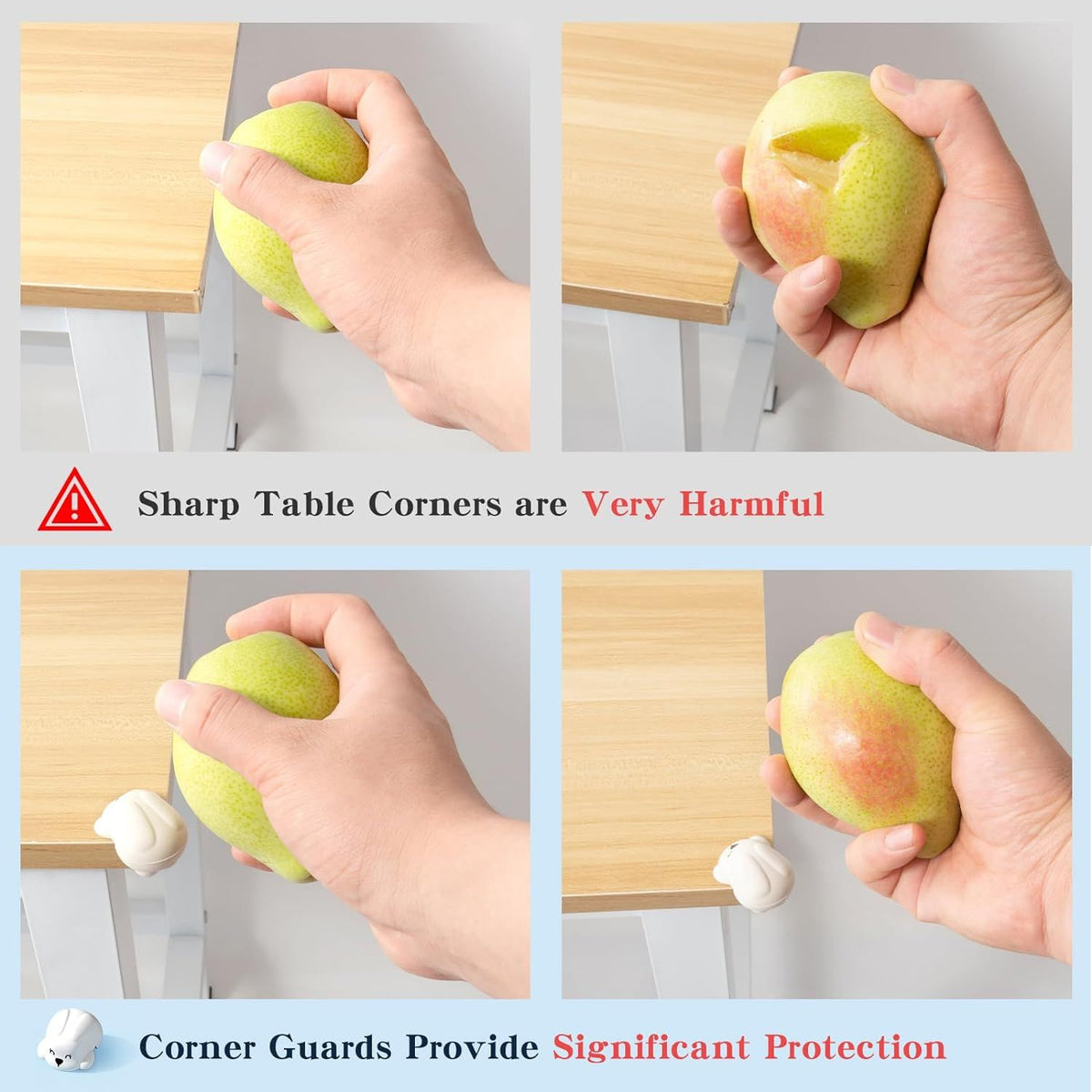 Set of four cartoon baby proof corner protectors for tables, desktops, and furniture edges, designed for safety and child-proofing.
