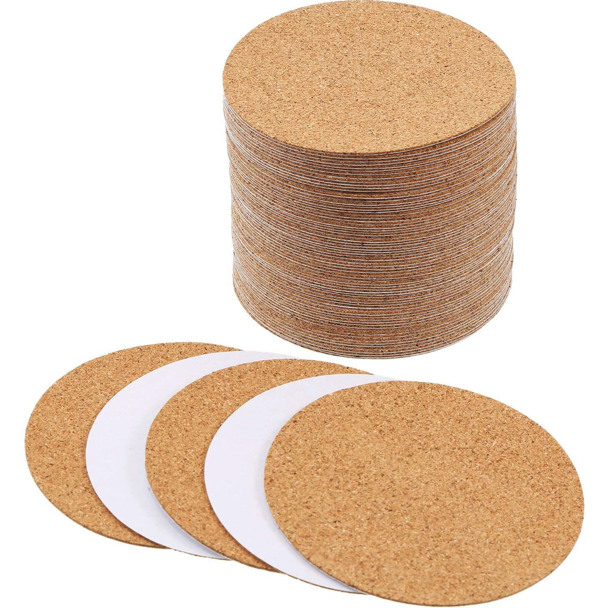 Round self-adhesive cork coasters with cork backing, ideal for DIY crafts and coaster projects, from Everything Baby.