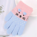 Two pairs of kids' cute cat-themed knitted winter gloves for boys and girls aged 3-7, warm and cozy toddler finger mittens.