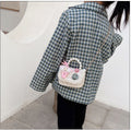 Cute girls' princess purse with crown design, pearl handle, bunny motif, and cartoon style for toddlers and young girls.