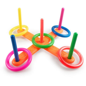 Toyrific plastic ring toss game for kids, outdoor and indoor play set with colorful rings for toddlers and children.