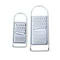Two metal cheese and garlic graters from Everything Baby, ergonomic flat design for citrus, ginger, and vegetable grating.