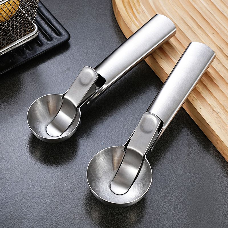 Two stainless steel ice cream scoops with trigger handle, heavy-duty ice cream and fruit scooper for kitchen use
