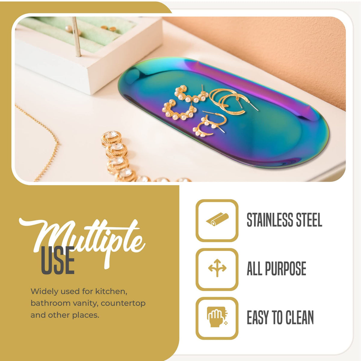 Rainbow-colored towel and jewelry organizer tray with multiple compartments for baby, nursing, or feeding essentials and small items.