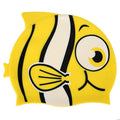 Two packs of Kids Cartoon Fish Swim Caps by Everything Baby, waterproof silicone swimming hats for children, stretchy and comfortable.