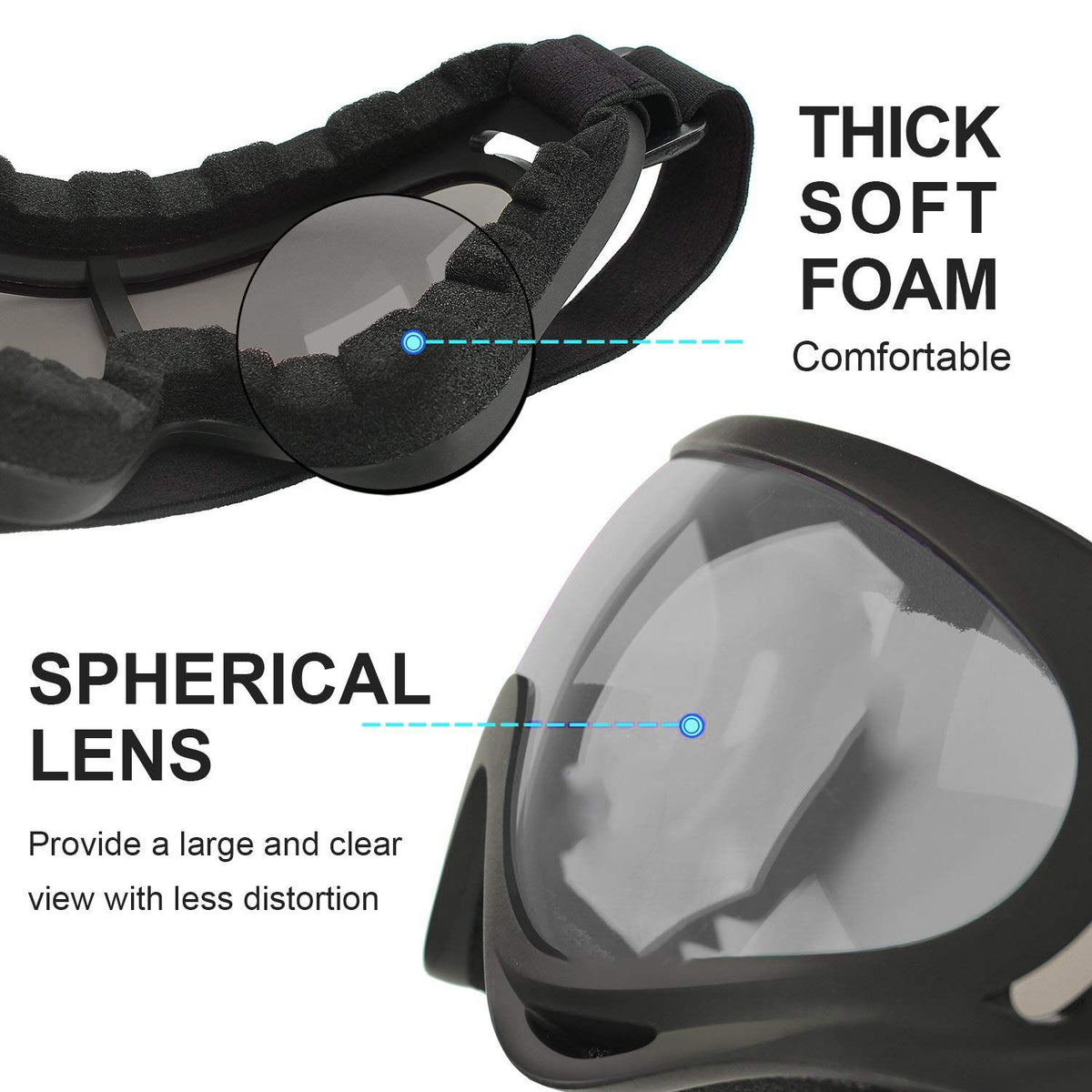 Pair of tactical dirt bike goggles for men, women, and kids, featuring adjustable straps and protective lenses for offroad riding.