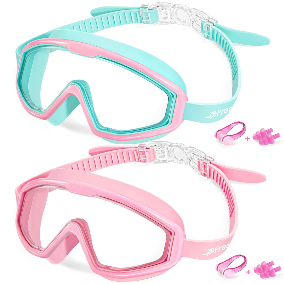 Clear toddler swim goggles for kids ages 3-15, anti-fog, no leak design, suitable for boys and girls at pool or beach.