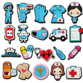 Set of 20 colorful shoe charms for clog shoes, featuring various cute, girly shapes for kids and teens, by Everything Baby.