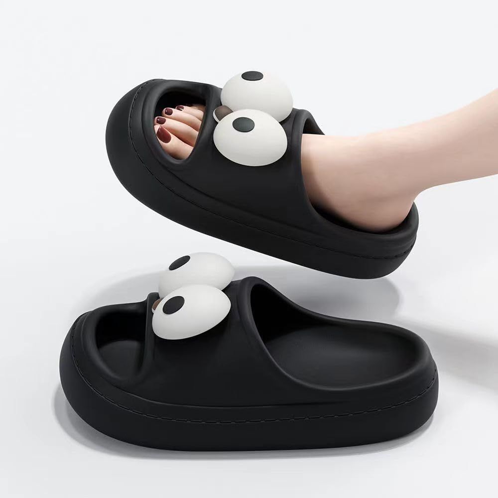 Pair of cute 3D big eyes shoe charms for girls and women, decorative accessories for sandals, featuring kawaii and aesthetic design.