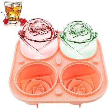 3D Rose Ice Molds  Large Ice Cube Trays, Make 4 Giant Cute Flower Shape Ice, Silicone Rubber Fun Big Ice Ball Maker