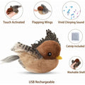 Flying Bird Cat Toy with feathers and chirping sounds, USB rechargeable remote control for indoor cats, from Everything Baby.