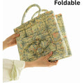Cotton quilted floral foldable storage basket with handles, ideal for baby toy and laundry organization in a portable home or car.
