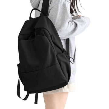 Black unisex lightweight water-resistant backpack for kids by Everything Baby, featuring adjustable straps and multiple compartments.