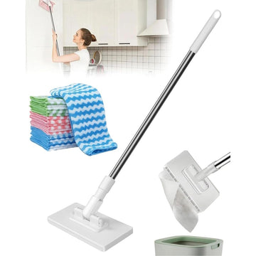 Mini Mop Portable Self-Squeeze Small Mops with long handle, reusable cloths, ideal for small spaces and multi-surface cleaning.