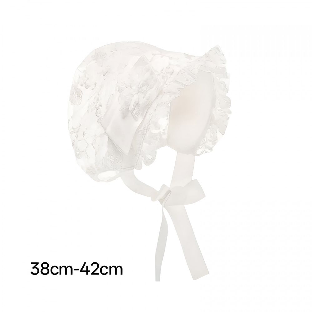 Lacy baby bonnet hat by Everything Baby, newborn sun protection beanie with eyelet lace for girl baptism and summer wear.