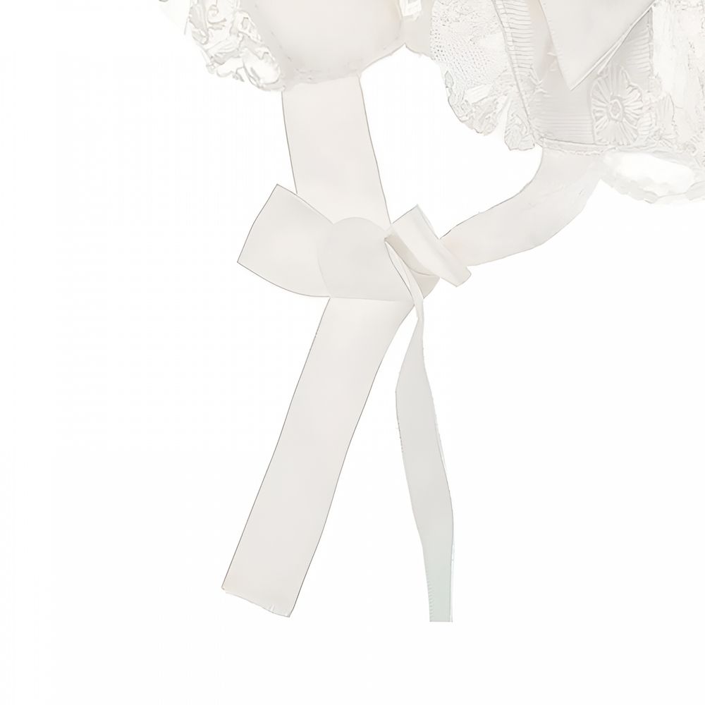 Lacy white baby bonnet hat with eyelet design, suitable for christening or summer protection for newborn girl.