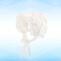 Lacy white baby bonnet hat with eyelet details, suitable for christening, baptism, or summer protection for newborn girls.