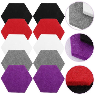 Set of 10 anti-wear felt hexagon bulletin board tiles for home decor, suitable for kids' play and building projects.