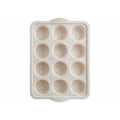 Silicone mini muffin pan with 12 cups, ideal for mini cupcakes, egg bites, and choco bombs, designed for baking and feeding.