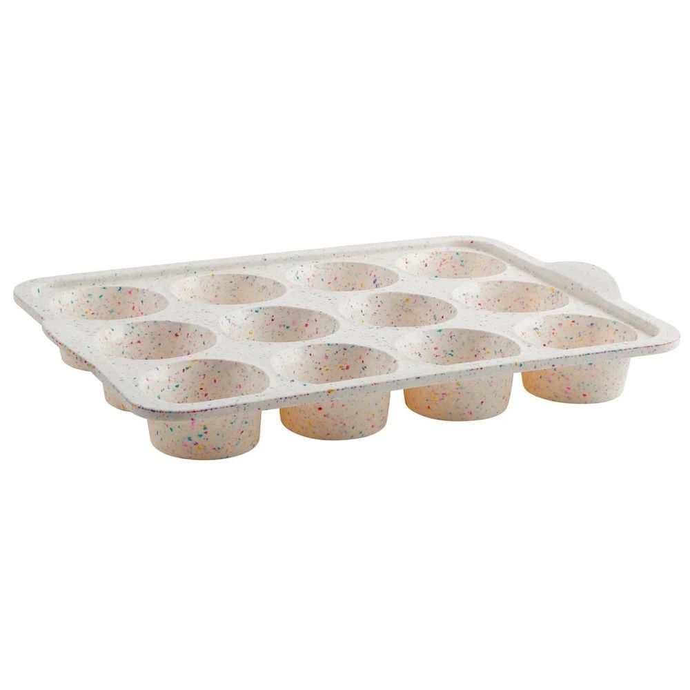 Silicone mini muffin pan by Everything Baby with 12 cups for baking mini muffins, cupcakes, egg bites, and choco bombs.