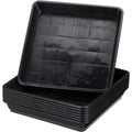 Black plastic square flower pot trays for indoor and outdoor planters, designed for baby and kid's pretend play.
