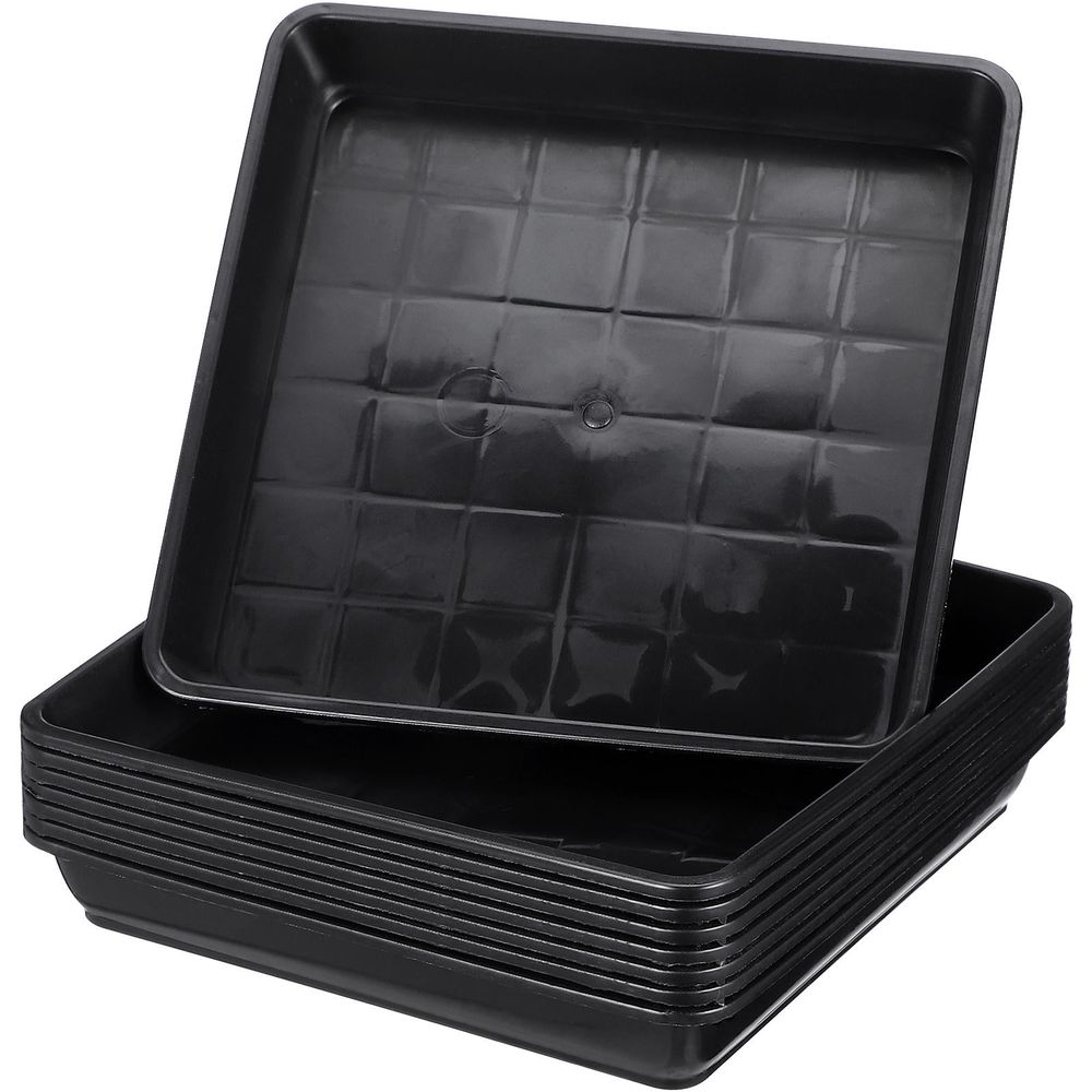 Black plastic square flower pot trays for indoor and outdoor planters, designed for baby and kid's pretend play.