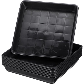 Black plastic square flower pot trays for indoor and outdoor planters, designed for baby and kid's pretend play.