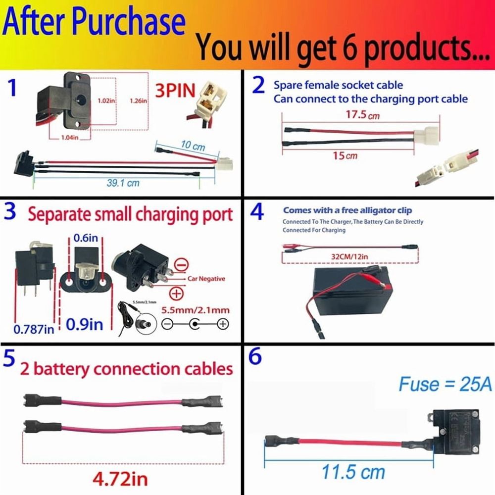 Circular 6V 12V 24V charger port for children's ride-on cars and electric toys, compatible with Kids Electric Wheel Vehicles.