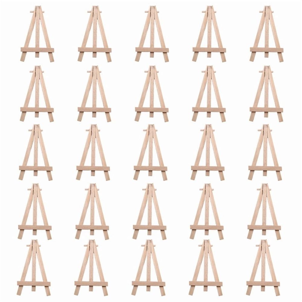 Set of 25 mini 5-inch wooden easels for displaying photos, business cards, small jars, ideal for DIY crafts and outdoor play.