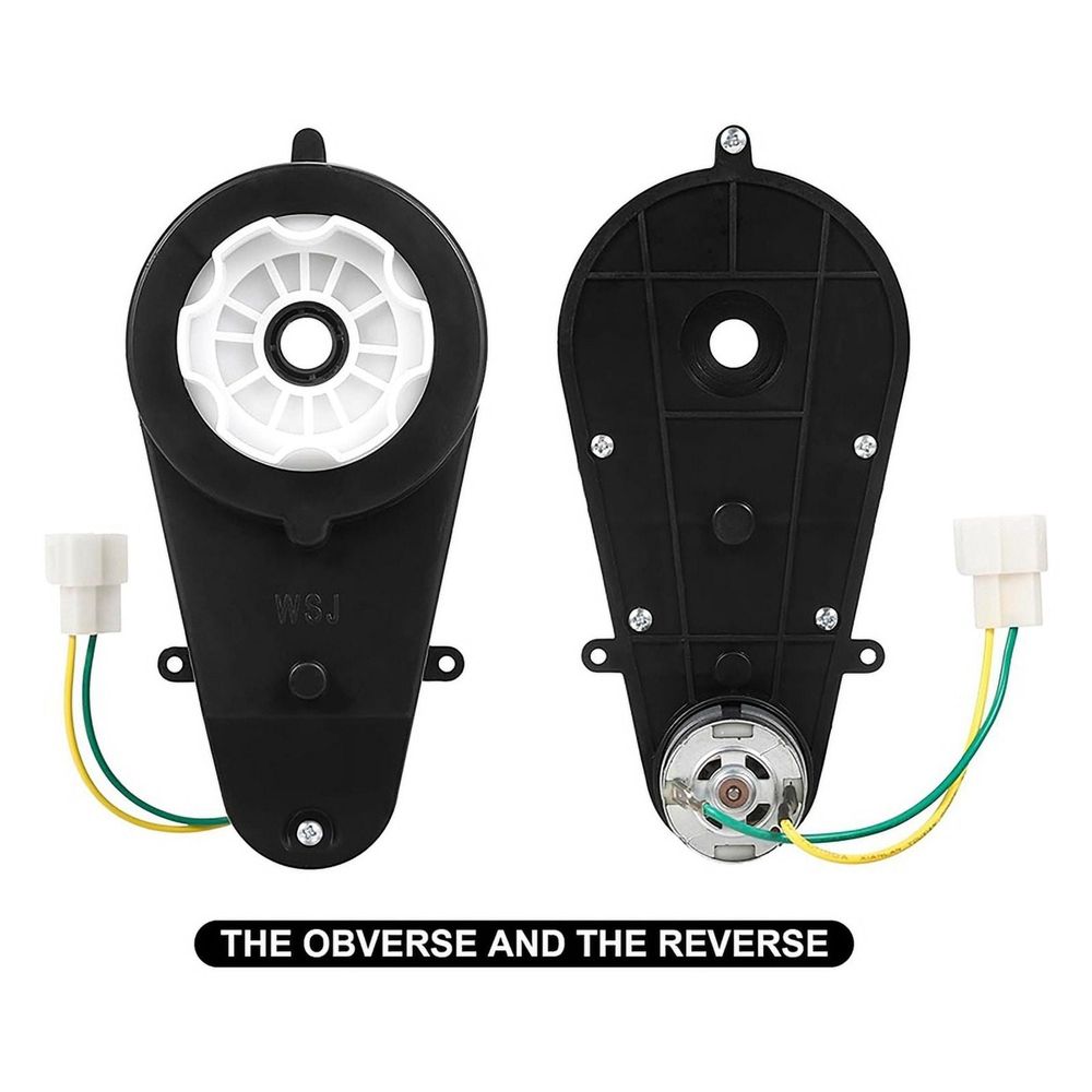 Pair of RS555 12V kids ride-on car motors from Everything Baby, high-speed electric motors for children's ride-on vehicles.