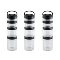 Stackable snack containers for kids and adults in transparent black, ideal for school and travel, by Everything Baby.