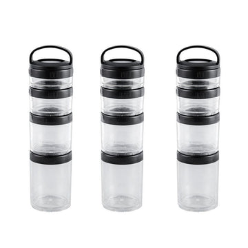 Stackable snack containers for kids and adults in transparent black, ideal for school and travel, by Everything Baby.