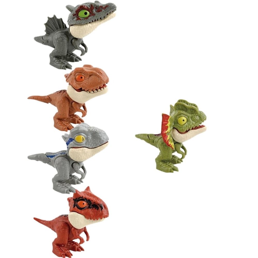 Mini dinosaur finger toys set featuring biting action, ideal for boys and kids' outdoor play, perfect as birthday cake toppers.