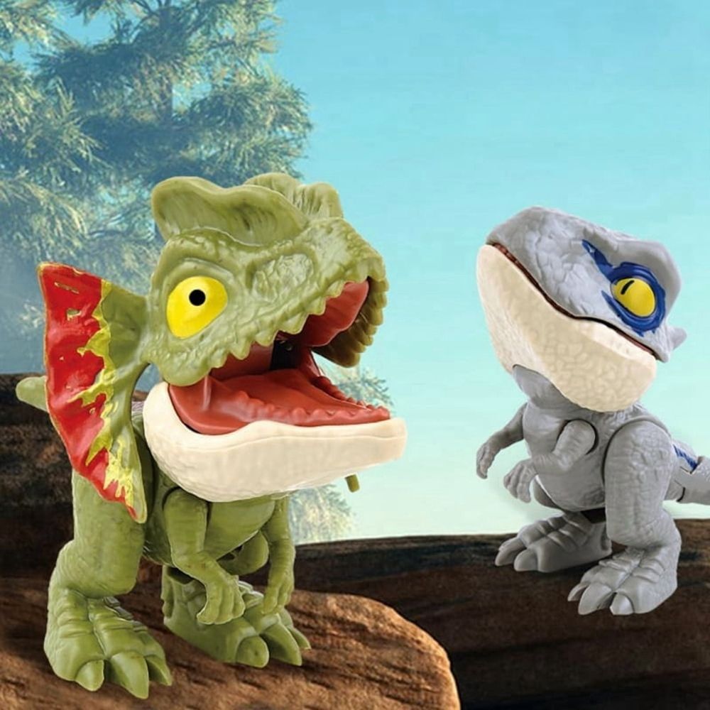 Mini dinosaur finger toys set with biting action, ideal for kids' outdoor play, perfect as birthday cake toppers or gifts.