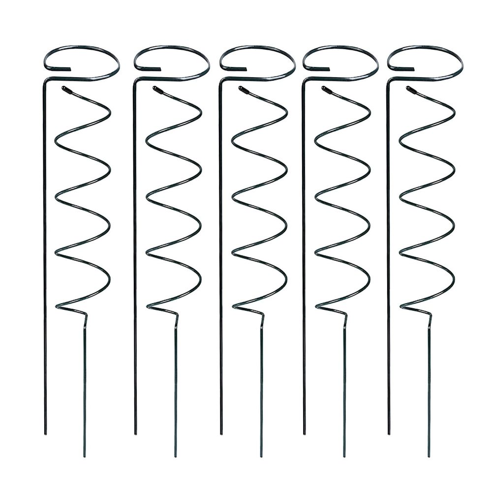 Green metal climbing frame support stand with spiral and straight design, 15.7-inch garden stakes for tomatoes and flowers.