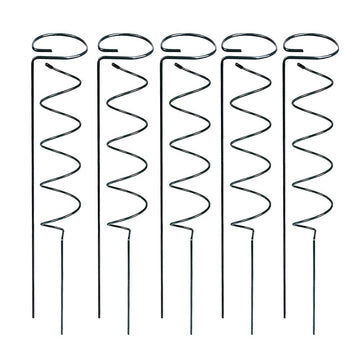 Green metal climbing frame support stand with spiral and straight design, 15.7-inch garden stakes for tomatoes and flowers.