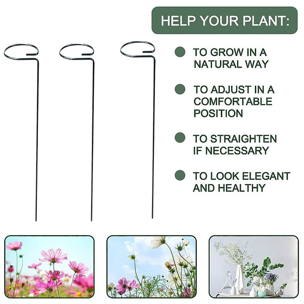 Green metal climbing frame support stand with spiral and straight designs, 15.7-inch garden stakes for tomatoes and flowers.