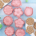 Flower-shaped 3D plastic cookie and cake molds set of 8, press type baking tools for petal cookies, cupcakes, and chocolates.